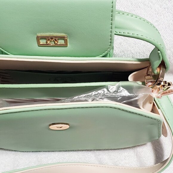 MATMAZEL "Palmy" Round Metal Buckle Hand & Shoulder, Crossbody Bag- Pink & Green - Picture 10 of 14